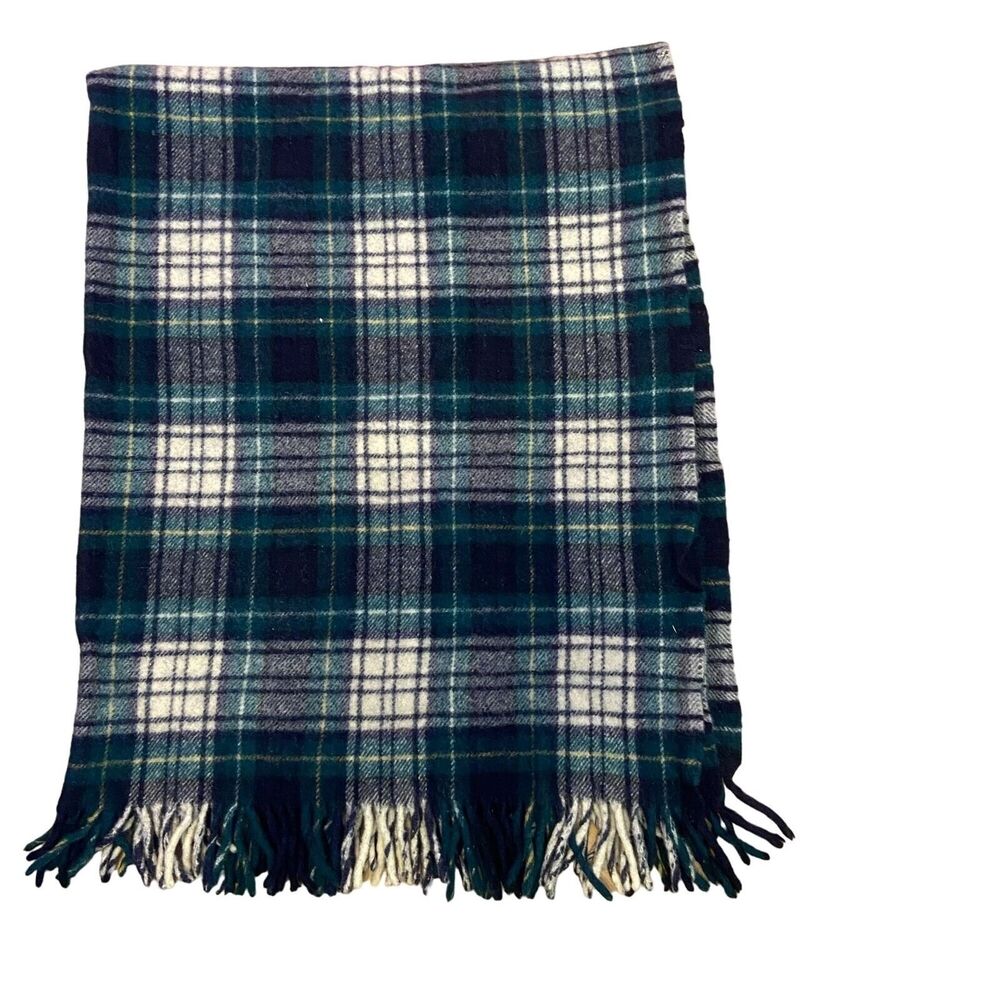 #6230 Pendleton Wool Blue Green Throw Lap Blanket Plaid 60 in x 48 in